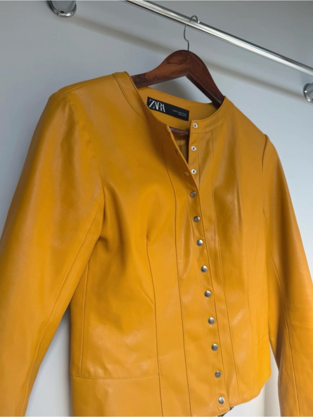 Zara Yellow Leather Snap-Front Jacket